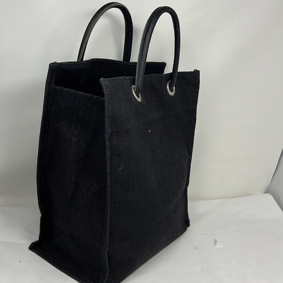 Large Burlap Black Tote Handle Bag 13” x 12” x 6.5” - Picture 2 of 8
